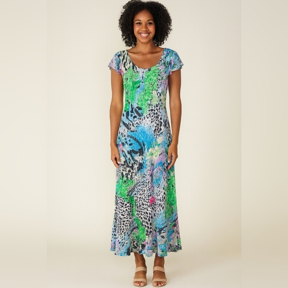 Midnight Velvet Colorful Mixed Media Artsy Long Maxi Reversible Dress Size 6 - Picture 1 of 5